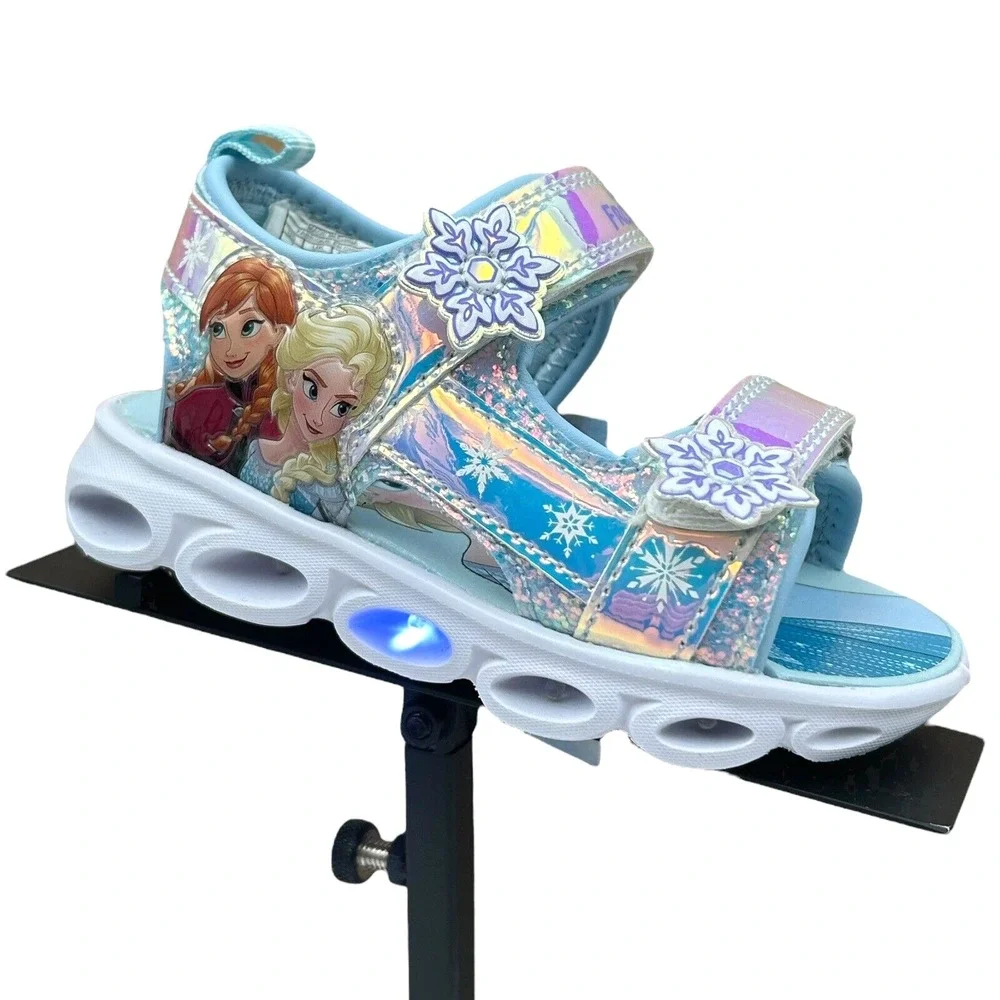 Disney Frozen Anna & Elsa Toddler Girl's Light-up Sandals Size 7 Silver/Aqua
